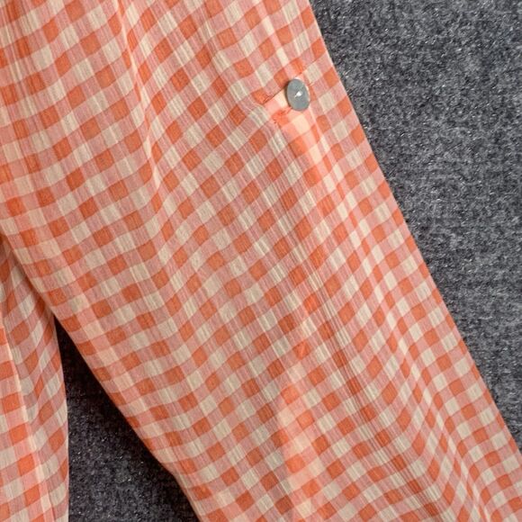 Living Doll Light Weight Semi Sheer Gingham Shirt Roll Tab Sleeve Shell Buttons - Picture 10 of 10